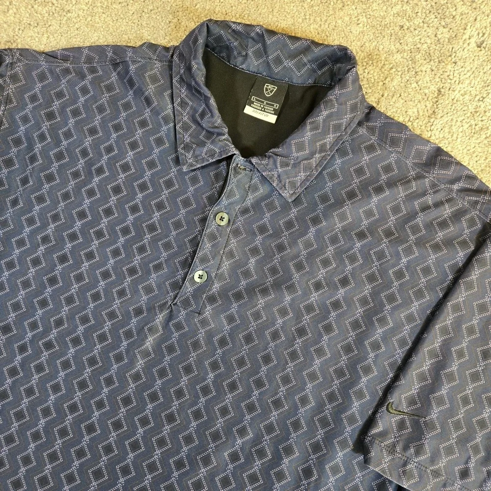 Nike Golf Dri Fit UV Blue Geometric Polo Shirt Mens Large Elmcrest